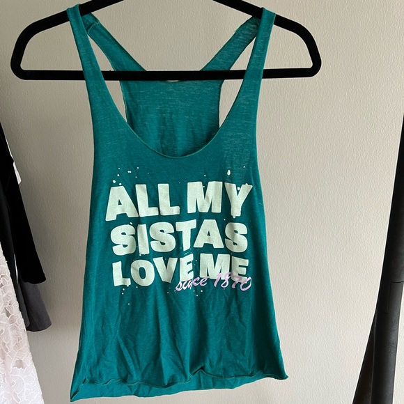 American Apparel All My Sistas Love Me Turquoise Tank Top - Picture 1 of 5